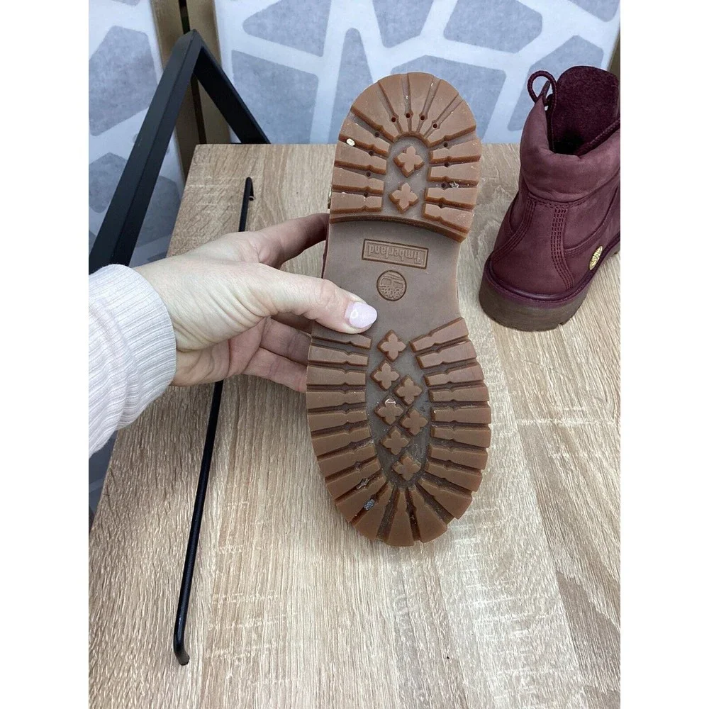 Timberland Big Girls size 2 Eu 34 Premium Waterproof Boot maroon Leather Nubuck